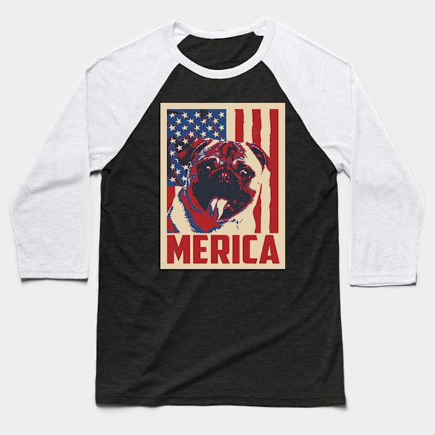 Pug Merica 4th Of July Baseball T-Shirt by mia_me